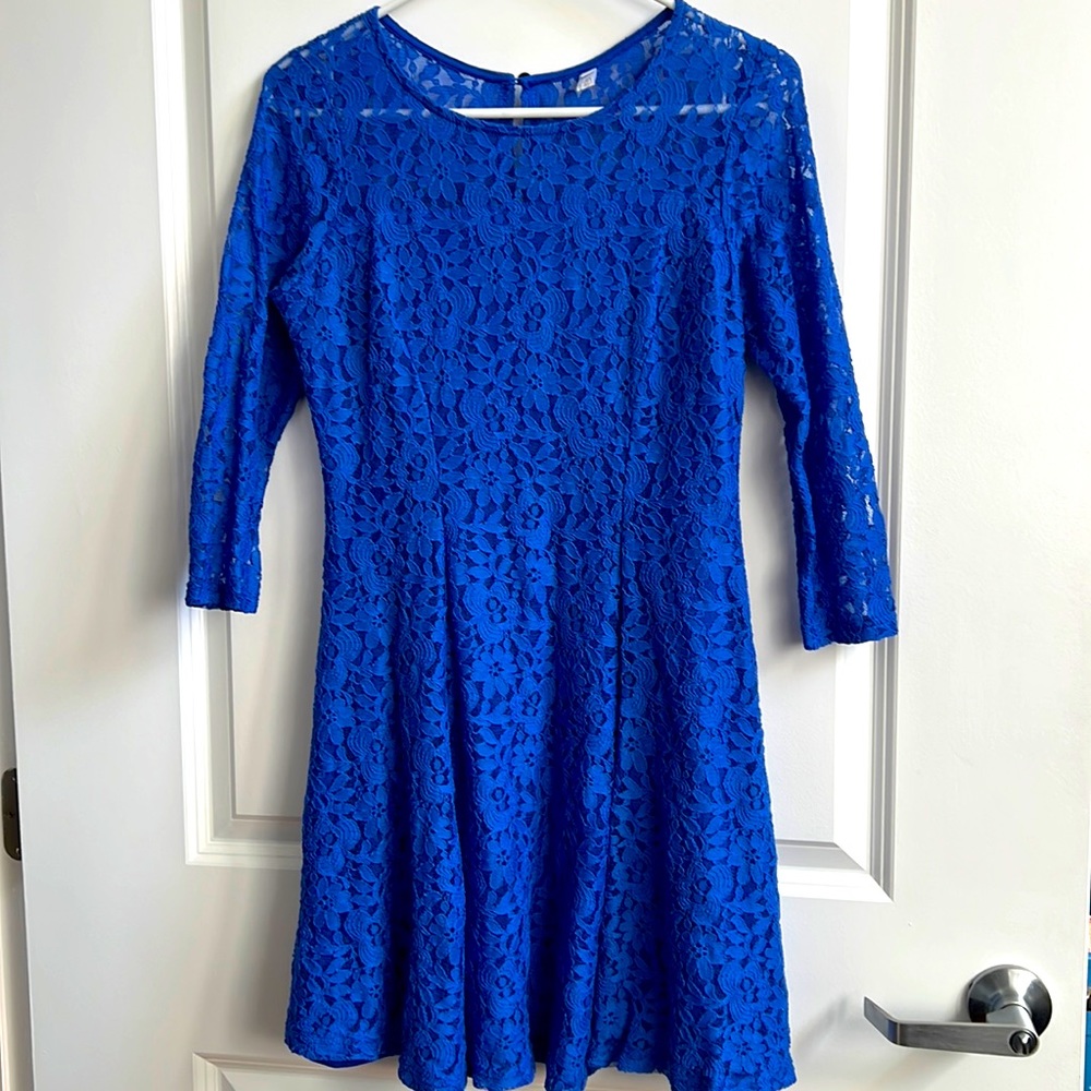Royal blue lace dress. 3/4 sleeves